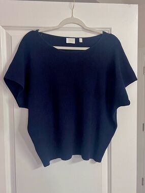 Cyrus Dark Navy Short Sleeve Knit Boxy Top